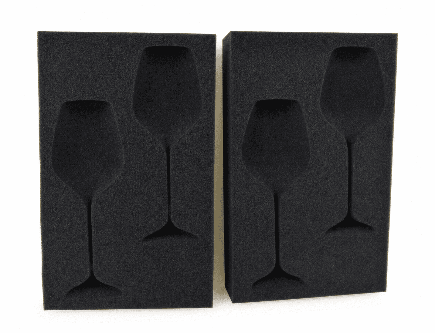 Two foam inserts with glass-shaped cavities